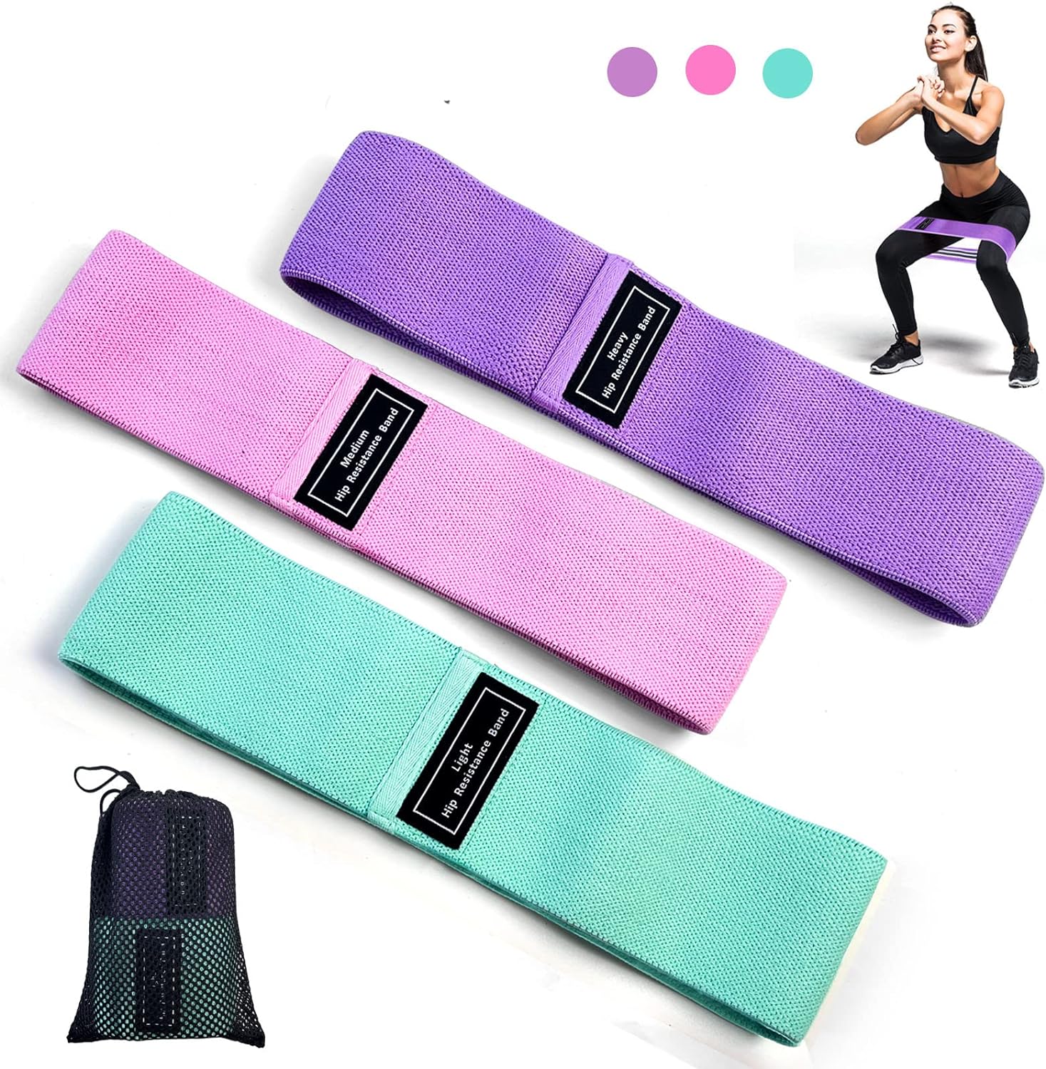 Robust Resistance Bands for Legs and Butt, Fashion Non Slip Booty Bands Wide Nylon Fabric Resistance Bands Set with Training Manual for Women Squat Glute Hip Training