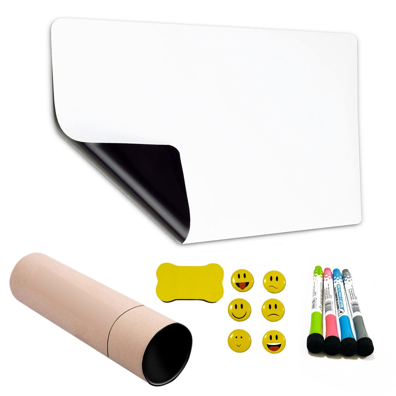 Robust Dry Erase Magnetic Whiteboard 17x12 Inches Sheet with Markers, Magnetic Eraser, and Emojis