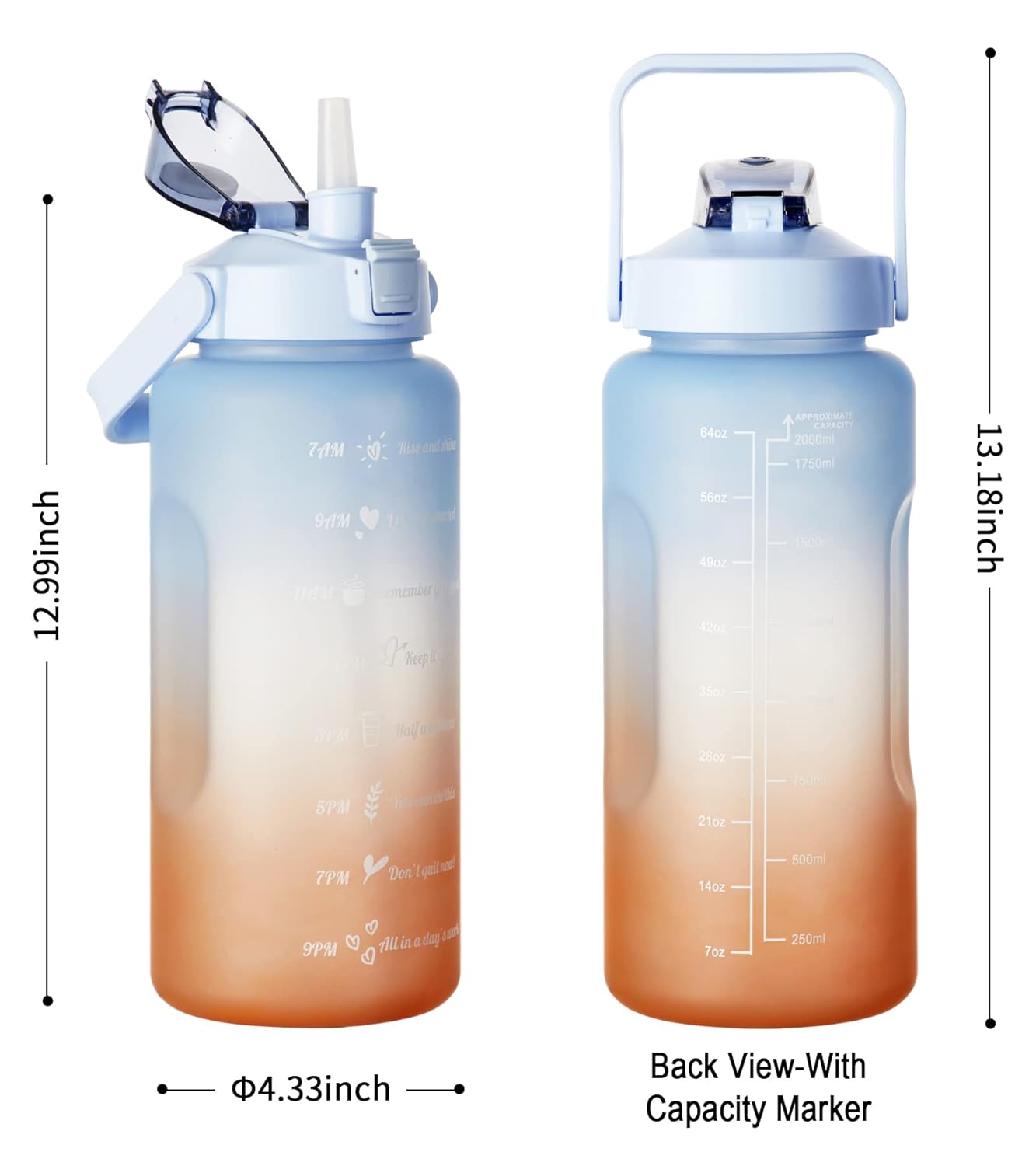 2L Water Bottle Set: BPA-Free, Straw Design, Motivational, 3-in-1 for Gym, Sports, and Travel