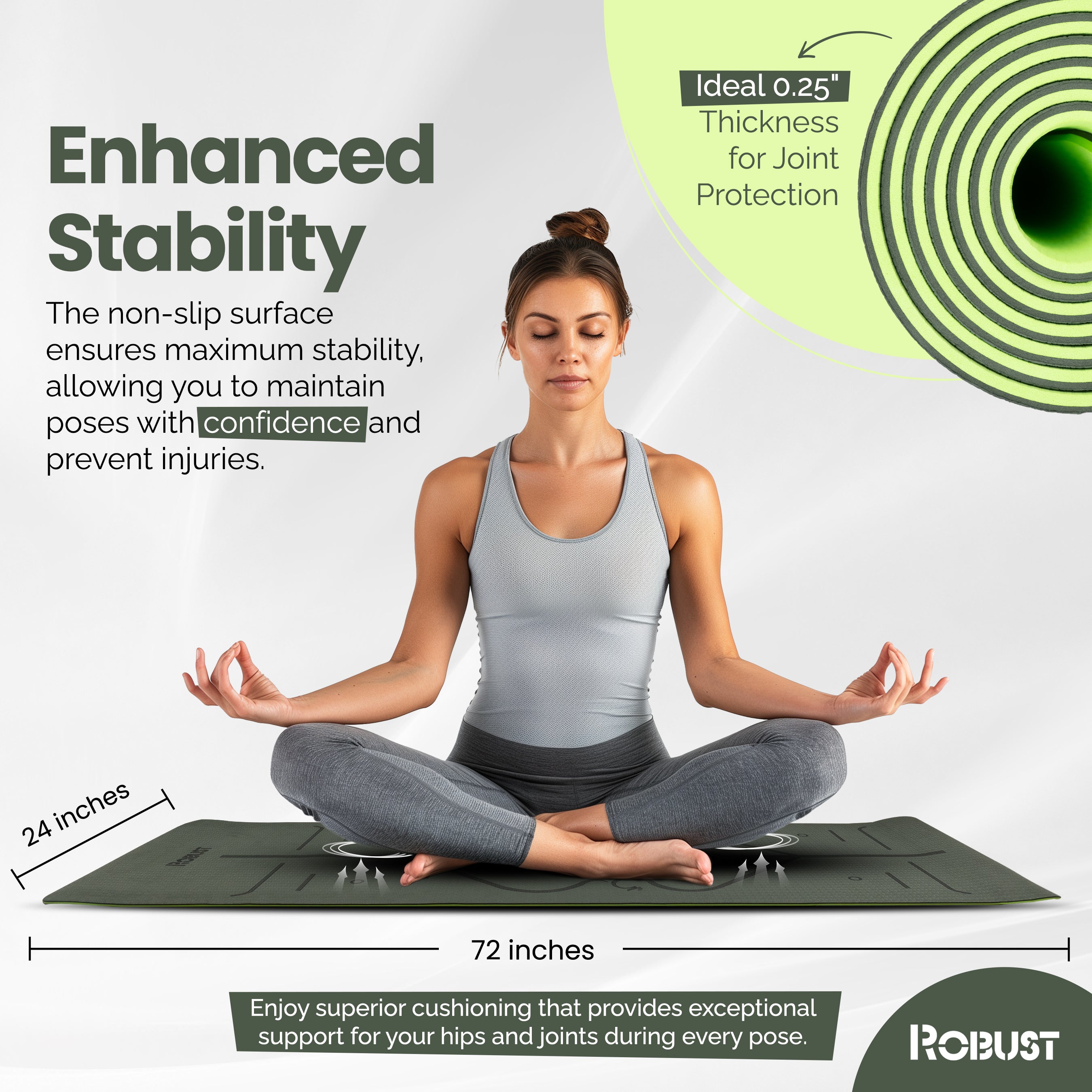 Enhanced Grip & Comfort: Robust TPE Yoga Mat, Double Layered, Eco-Friendly Surface (83cm x 61cm), SGS Certified, Ideal for Home/Gym